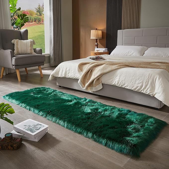AMTOVO Faux Fur Rug, Dark Green Ultra Soft Fluffy Shag Sheepskin Rug, 2 x 6 ft - Image 4