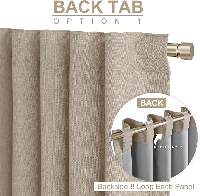 Linen Textured Blackout Sliding Door Curtains 90 Inch Long Burlywood Birch | - Image 3