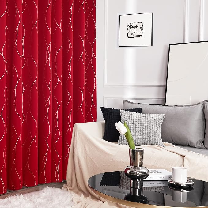 Deconovo Blackout Curtains, Christmas Red Curtain, Thermal Insulated - Image 4