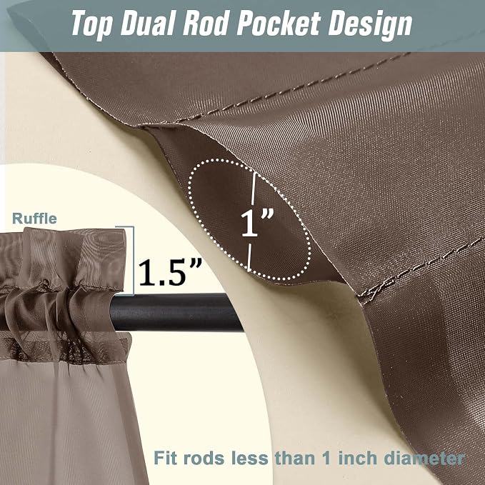 Chocolate Sheer Curtains 90 Inches Long 2 Panels, Light Filtering Solid Sheer - Image 3