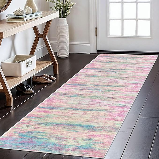 KOZYFLY Modern Abstract Runner Rug 2x6 Multi Pink Runners by KOZYFLY