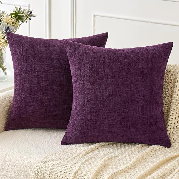 MIULEE Pack of 2 Couch Throw Pillow Covers 18x18 Inch Soft Plum Purple Chenille by MIULEE