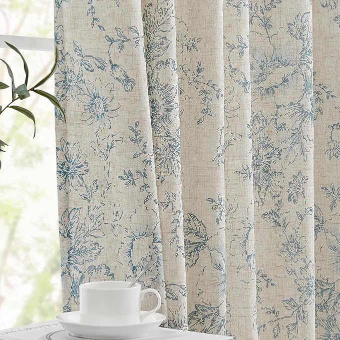 jinchan Linen Blend Curtain Floral Curtains by JINCHAN