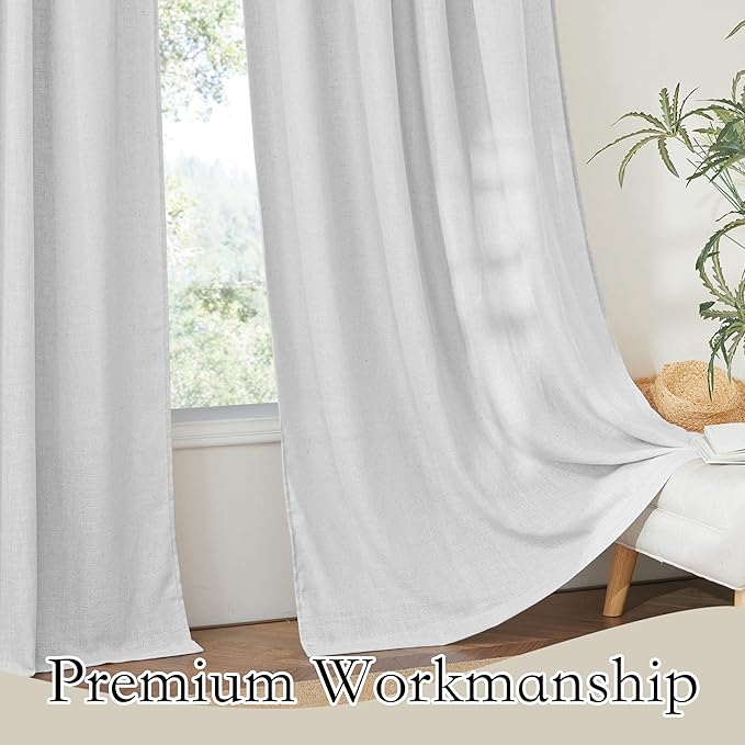 RYB HOME Linen Sheer Curtains for Living Room Privacy Semi Sheer Window Drapes - Image 5