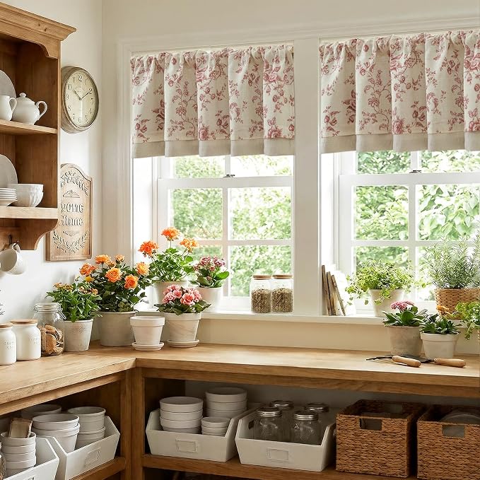 jinchan Amlie Floral Linen Valance Curtain Farmhouse Kitchen Valance - Image 3