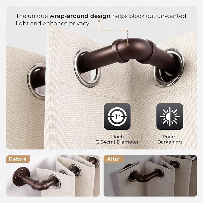 Zeerobee Curtain Rods for Windows 120 to 240, 1 Inch Industrial Wrap Around - Image 4