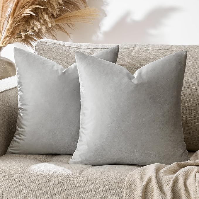 GIGIZAZA Silver Grey Velvet Pillow Covers 18x18 Pack of 2 Square Throw Pillow - Image 8