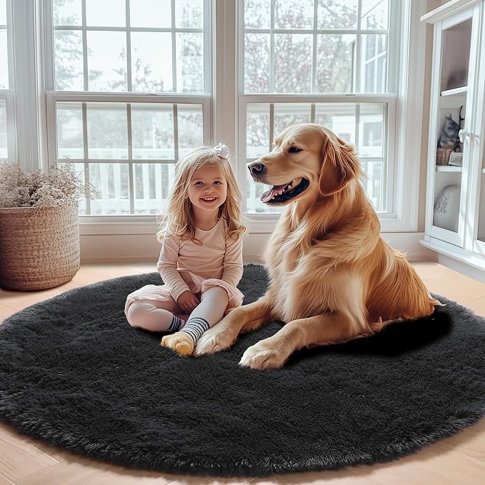 ONASAR Black Round Area Rugs 5ft, Soft Bedroom Circle Rug Floor Mats - Image 8