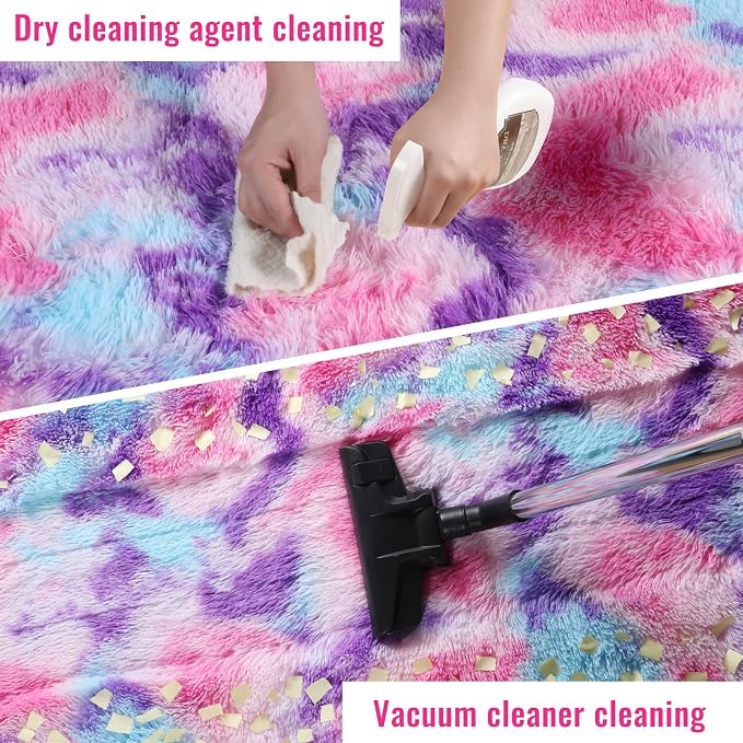 Vibrant Rainbow Purple Rugs for Girls Bedroom 5x8 Ft, Fluffy Pastel Girl Rug | - Image 7