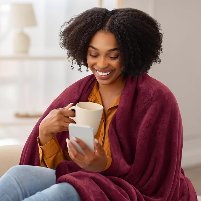 Utopia Bedding Soft Fleece Bed Blanket Throw Size Burgundy | Microfiber Plush - Image 3