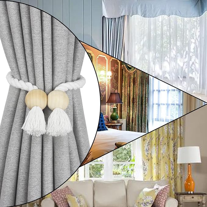 4 Pack Magnetic Curtain Tiebacks Cotton Hand Woven Tie Back Decorative Rope - Image 6