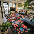 Floral Washable 6x9 Area Rugs, Soft Black/Brown Bedroom Rug by WelcometoBabovid