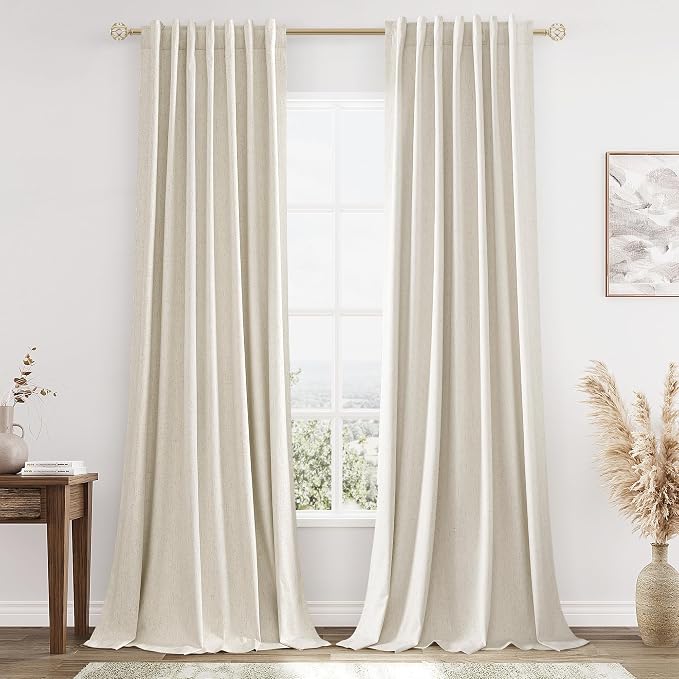 Guken 100% Blackout Linen Curtains 132 Inch Length 2 Panels Set by Guken