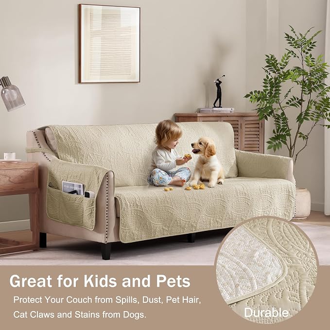 Camel Loveseat Covers 2 Cushion Couch, Water-Repellent Sofa Cover - Image 3