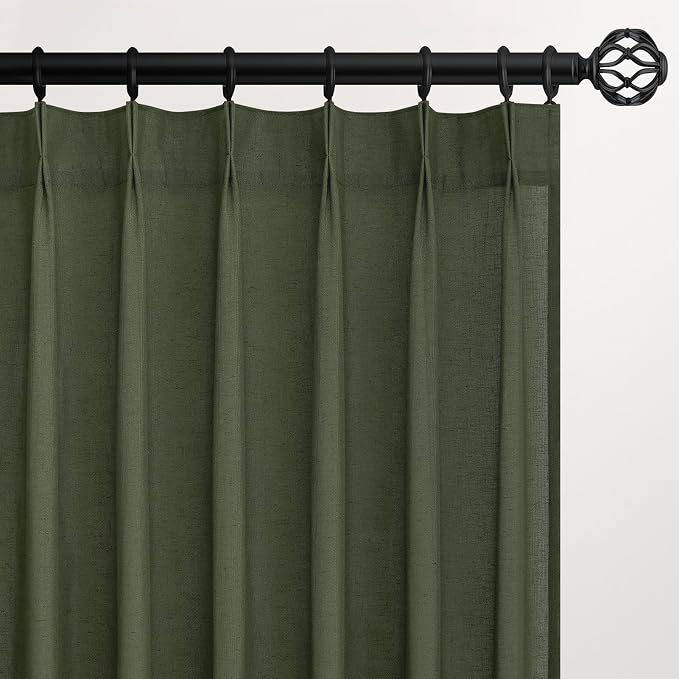 Olive Green Linen Curtains 45 Inches Long by Topfinel