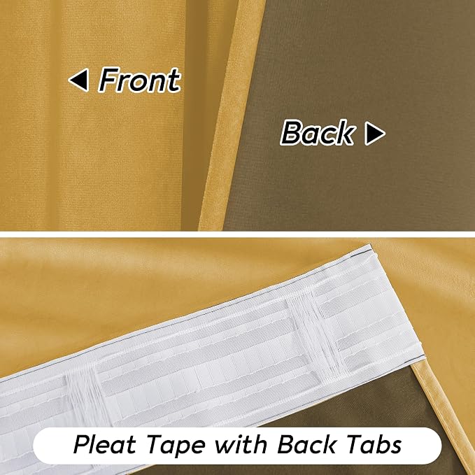 RYB HOME Mustard Yellow Velvet Curtains 96 inches, Back Tab Soft Fabric Room - Image 5
