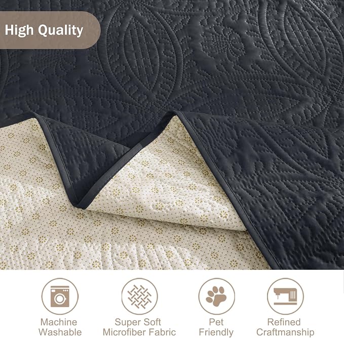 Soft Quilted Couch Cover with Pockets - Image 6