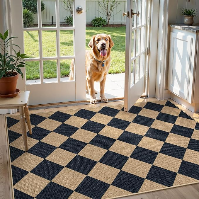 Lahome Colette Checkered Easy Jute 3x5 Outdoor Patio Rug, Washable Rugs - Image 6