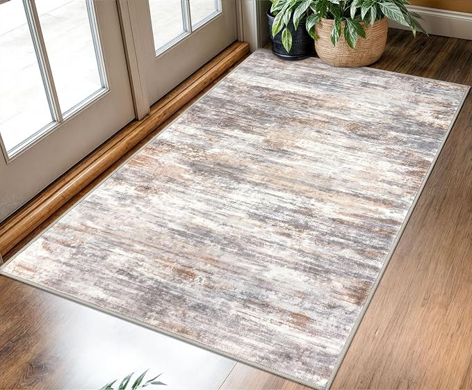 KOZYFLY Abstract Modern 3x5 Ft Area Rug in Multi Grey/Orange by KOZYFLY