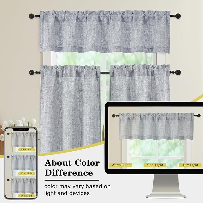 Grey Valances for Windows, Light Filtering Faux Linen Textured Small Short - Image 8