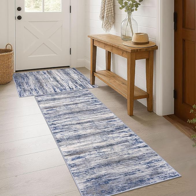 KOZYFLY Modern Abstract Area Rugs 2PCS 2x3 and 2x6 Blue-Grey Machine Washable - Image 7