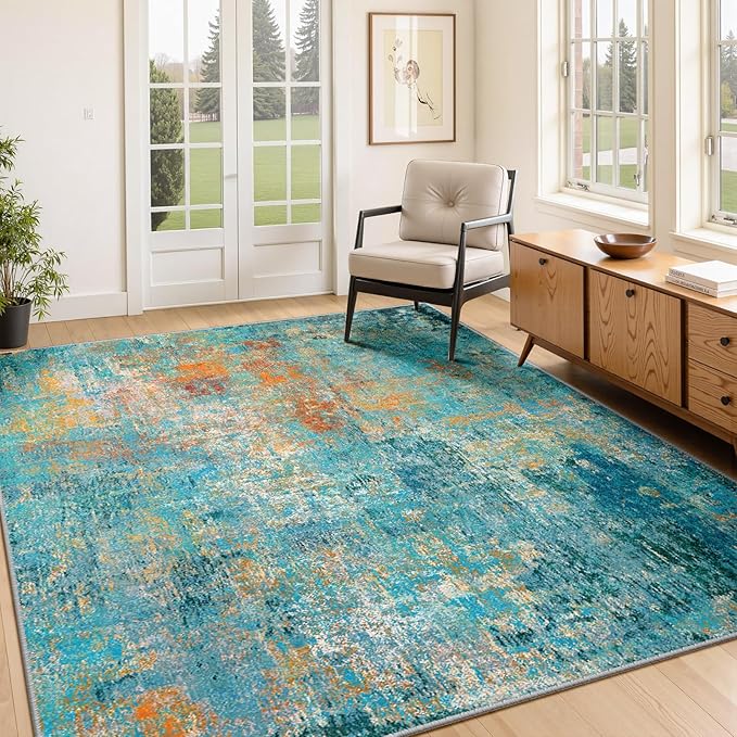 Washable Area Rugs 4'x6' Non-Slip Modern Abstract Soft by RELEANY