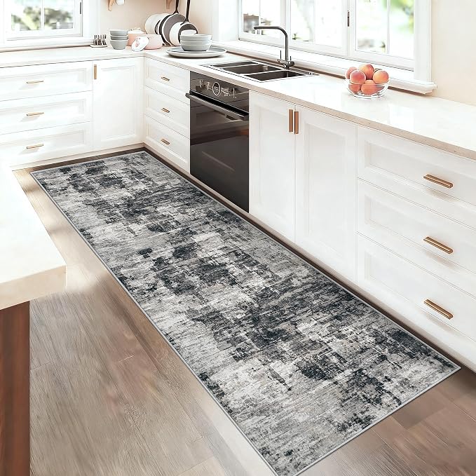 2x7 Runner Rug for Hallway, Washable Modern Abstract Runner Rugs Neutral Soft - Image 3