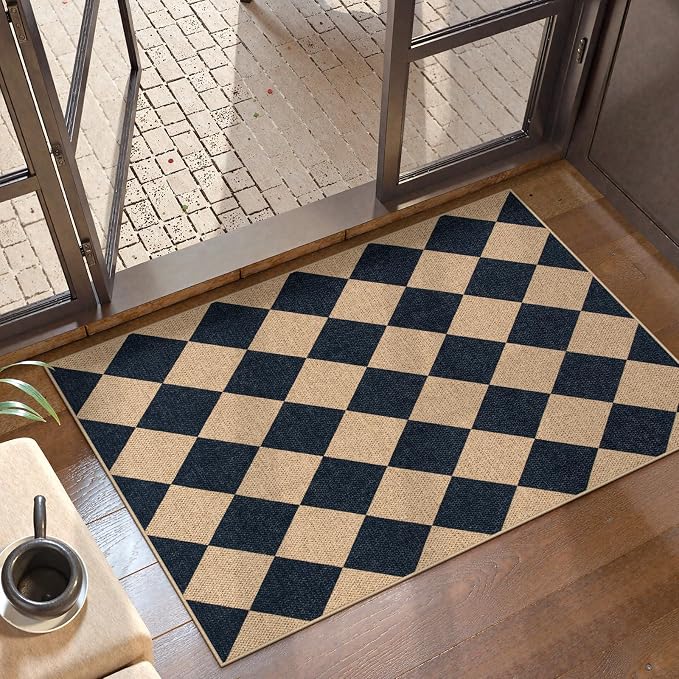 Lahome Colette Checkered Easy Jute Kitchen Rug, 2x3 Front Door Mat Non Slip by Lahome
