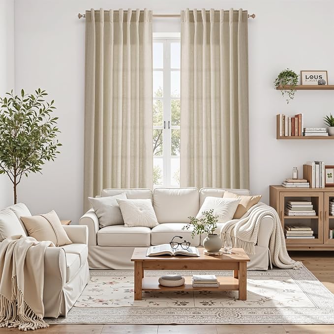Eggshell Beige Linen Curtains for Living Room 126 Inches Long Light Filtering - Image 8