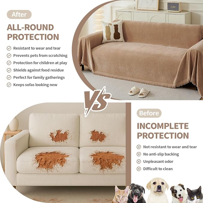 Couch Cover for Dogs, Boho Sofa Covers for 3 Cushion Couch, Chenille Sofa - Image 3