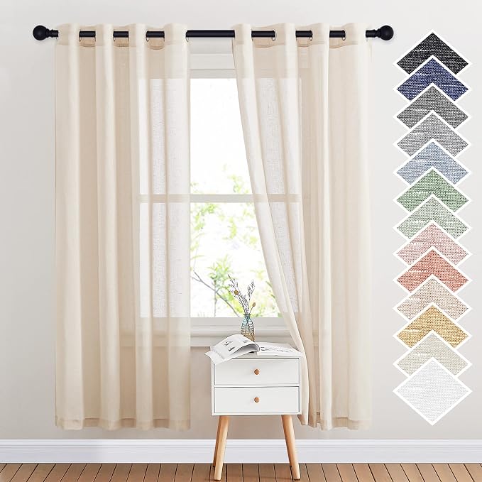 NICETOWN Natural Open Linen Weave Flax Sheer Window Curtains, Ring Top by NICETOWN