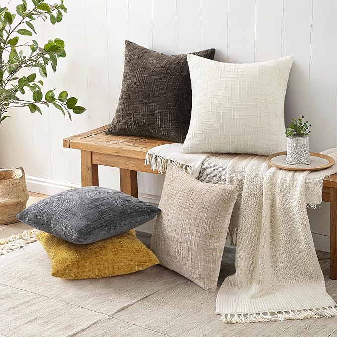 decorUhome Summer Mustard Yellow Chenille Throw Pillow Covers 20x20 Set of 2 - Image 6