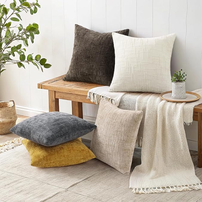 decorUhome Dark Brown Chenille Throw Pillow Covers 20x20 Set of 2 Textured Soft - Image 6