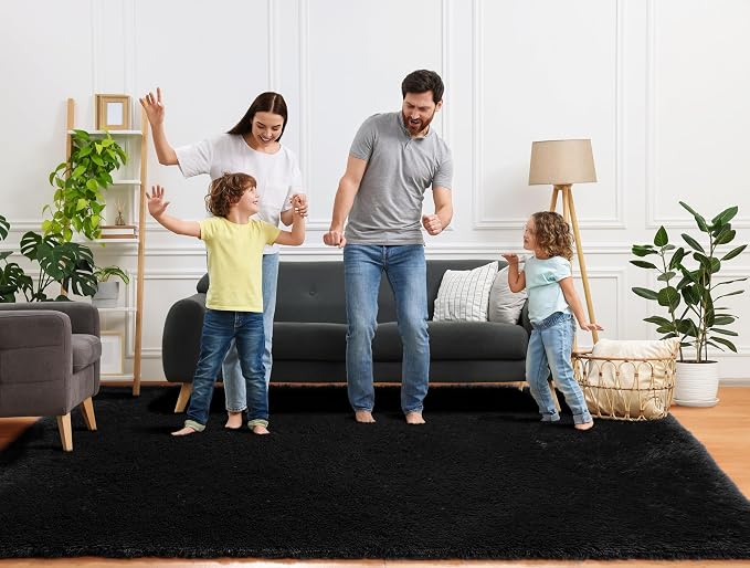 ONASAR Black Area Rugs 9x12 Living Room, Large Fluffy Shag Bedroom Rug - Image 8