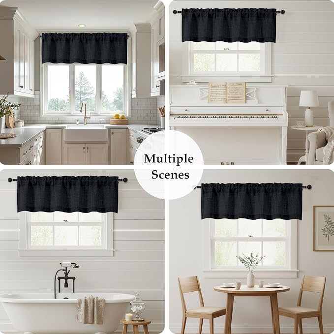 OWENIE Black Valances for Windows 1 Pcs, Light Filtering Textured Farmhouse - Image 7