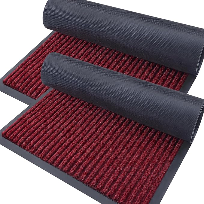 OLANLY 2-Pack Front Door Mats 71x47, Waterproof Heavy-Duty Doormats | Wine Red by OLANLY