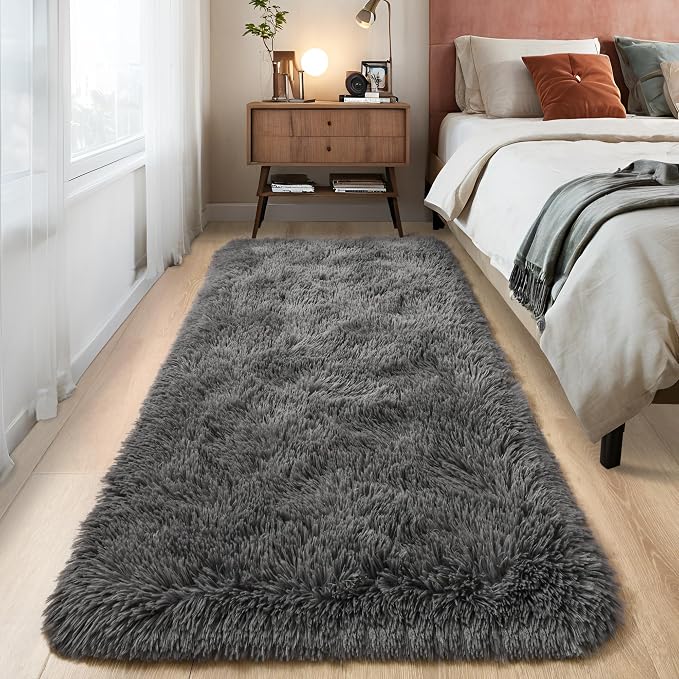 Tepook Fluffy Runner Rugs for Bedroom Aesthetic 2x6 Feet, Shag Soft Bedside Rug by Tepook