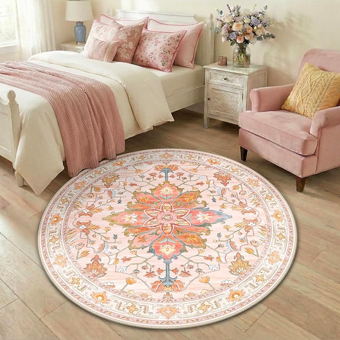 RELEANY Area Rugs 4ft Washable Non-Slip, Floral Vintage Distress Print Pattern - Image 3