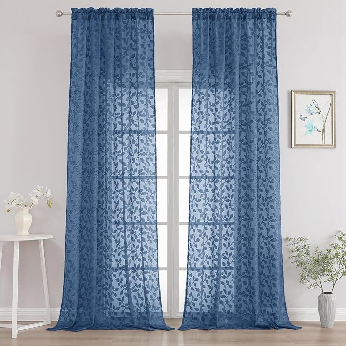 Chyhomenyc Extra Long Dusty Blue Sheer Curtains 120 Inch Length 2 Panels Set by Chyhomenyc
