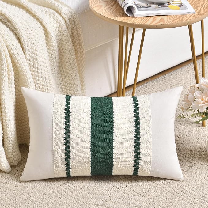 Fancy Homi Set of 1 Dark Green Boho Lumbar Decorative Throw Pillow Covers 12x20 by Fancy+Homi
