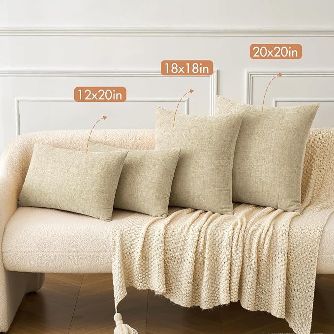 MIULEE Pack of 2 Beige Throw Pillow Covers 20x20 Inch Soft Chenille Pillow - Image 4