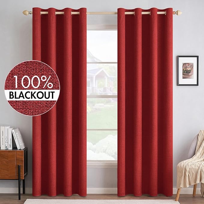 MIULEE Linen Curtains for Bedroom 100% Blackout Thermal Insulated Red Grommet by MIULEE