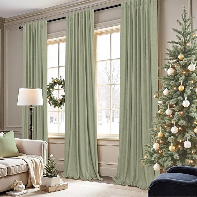 Pitalk Light Sage Green Black Out Curtains 63 Inch Long 2 Panel Set Back Tab - Image 2