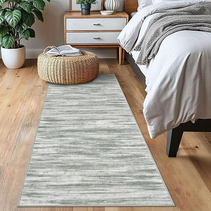 KOZYFLY Modern Abstract Runner Rugs 2x6 Grey Green Machine Washable Area Rug - Image 7