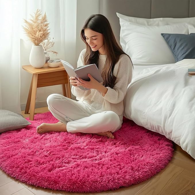 Hot Pink Round Area Rugs 4ft for Bedroom Living Room, Fluffy Circle Rug for - Image 6