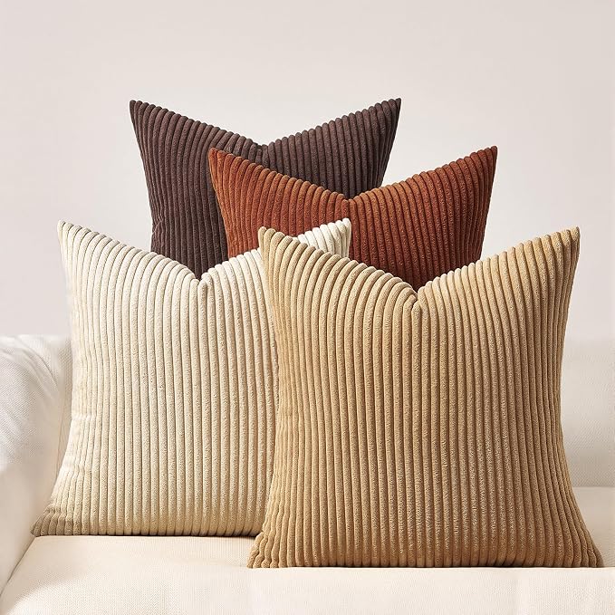 Topfinel Boho Throw Pillow Covers 18x18 Inch Set of 4 Soft Farmhouse Corduroy by Topfinel