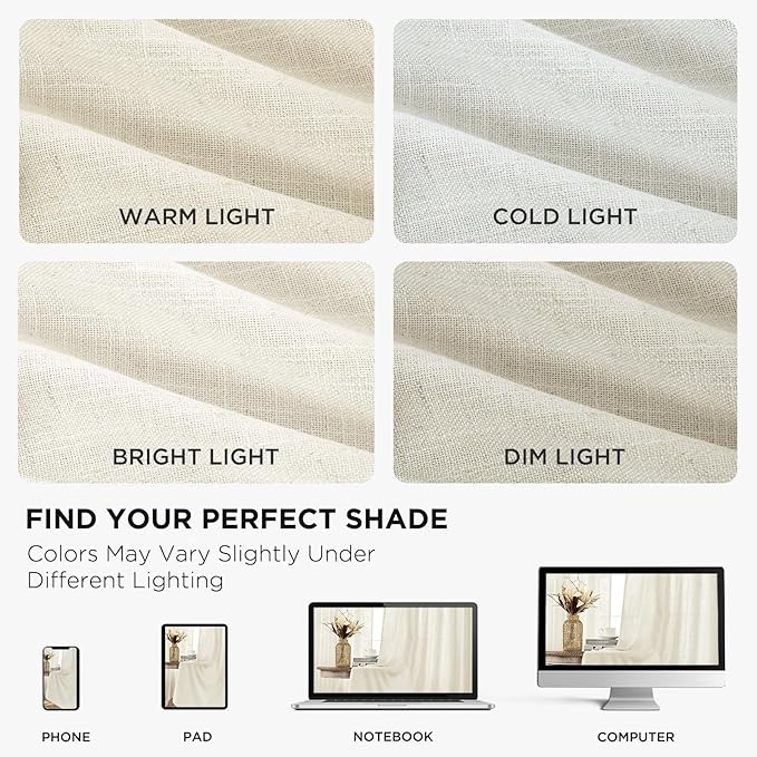 Joydeco Linen Curtains 72 inch Length 2 Panel Set, Light Filtering Curtain - Image 6