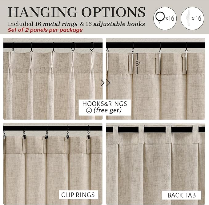PleatedDrapes Natural Linen Viral 105 Inch Curtains - Image 4