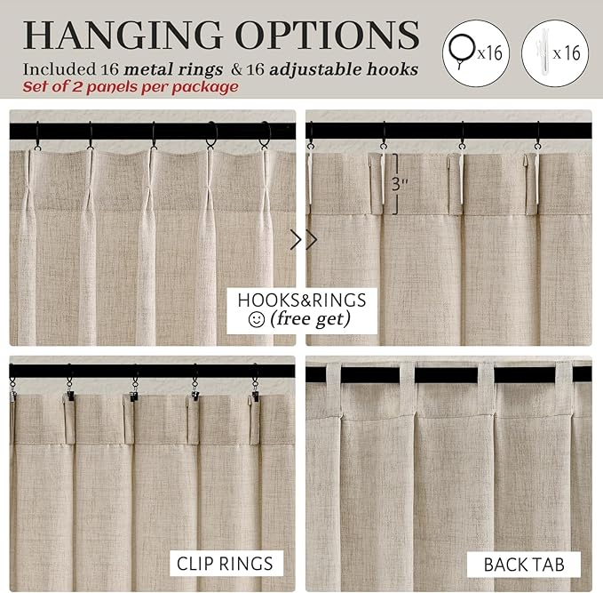 Living Room Semi Sheer Curtains 90 Inches Long 2 Panels Set, Natural Thick - Image 4