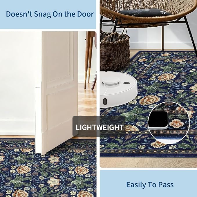 GarveeHome Washable Area Rug 6x9, Soft Vintage Floral Bedroom Rug Non Slip Low - Image 5